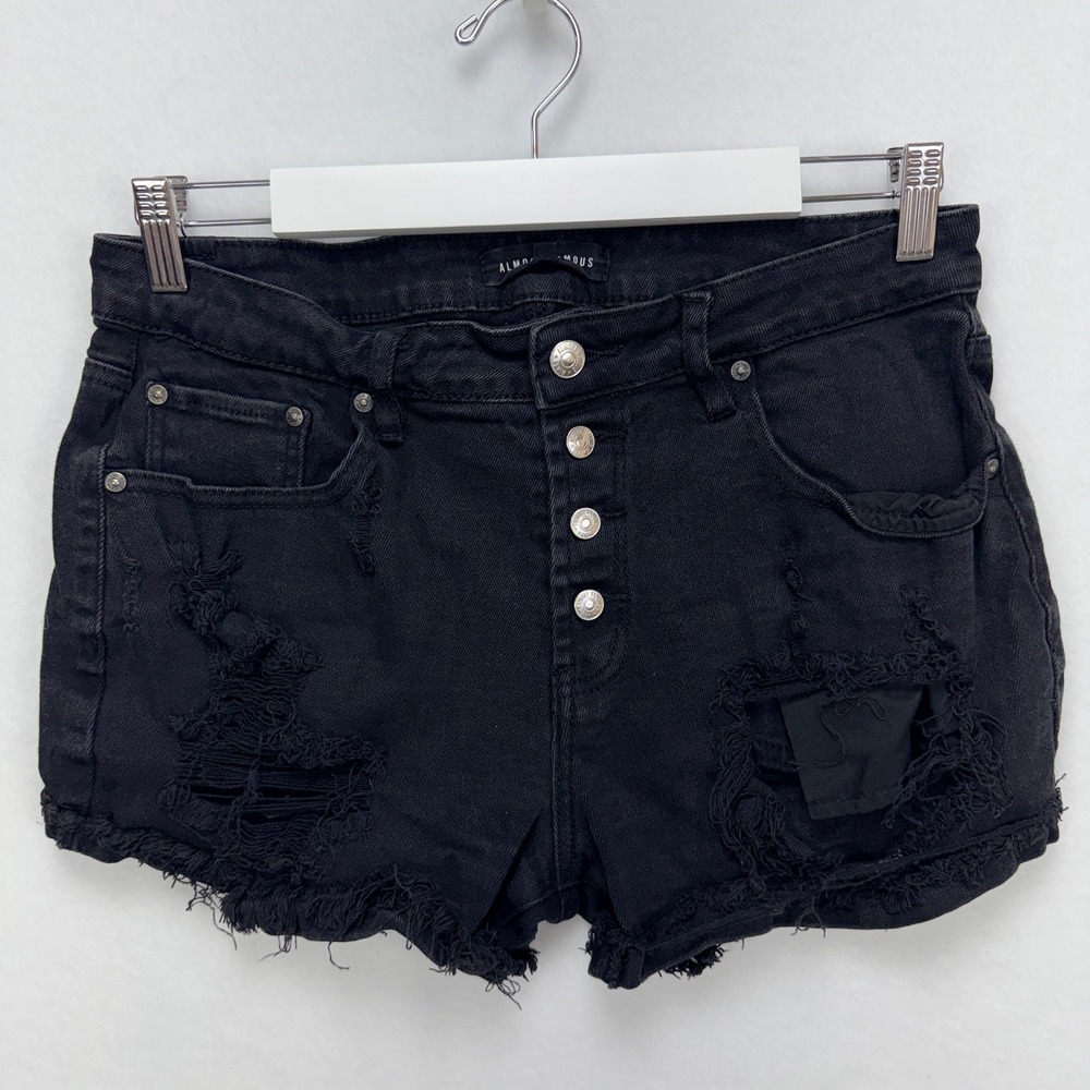 Almost Famous Distressed Denim Shorts Women 11 Black Grunge Edgy Festival